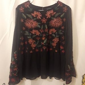 American Eagle embroidered bell sleeve peplum top
